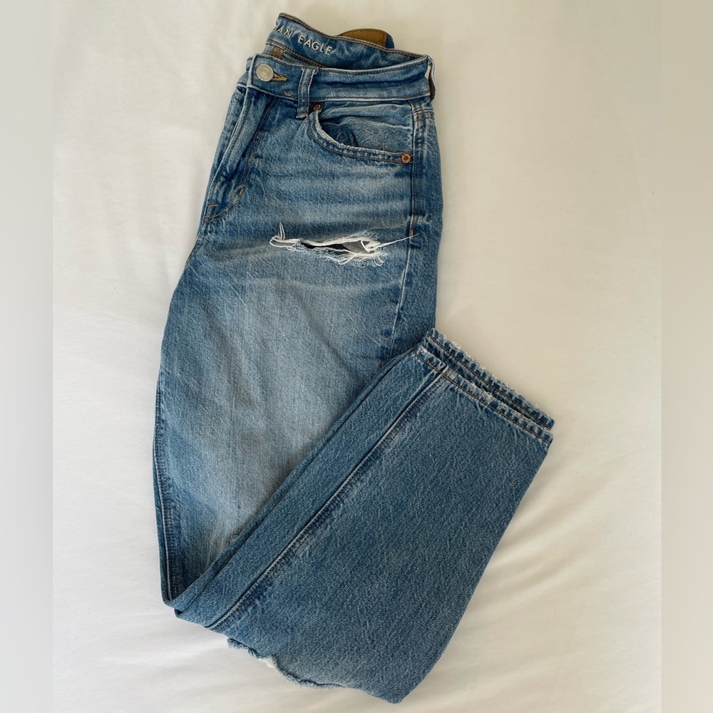 American Eagle ripped mom jeans, medium wash